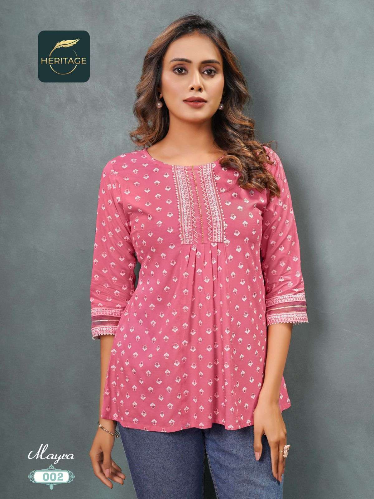 MAYRA RAYON SLUB DESIGNER SHORT KURTAS WITH STYLISH PRINTS ANDHANDWORK BY HARITAGE BRAND 1002